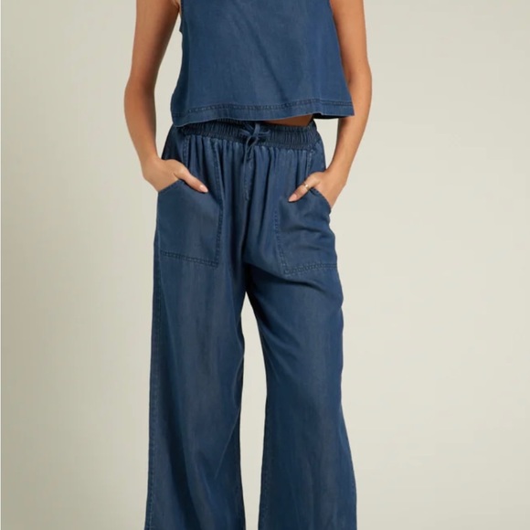 Denim cropped Top & Pants Set En Creme- Crop NWT - Picture 7 of 10